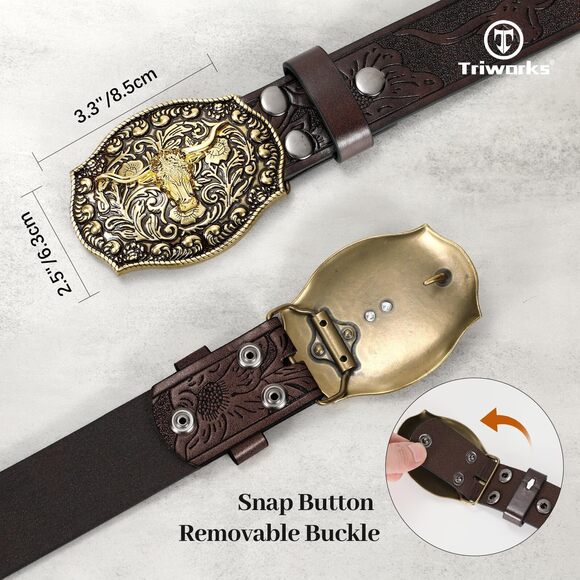 Western Pu Leather Belt For Men And Women Cowboy Cowgirl Belt Western Embossed🥰 - Picture 2 of 8